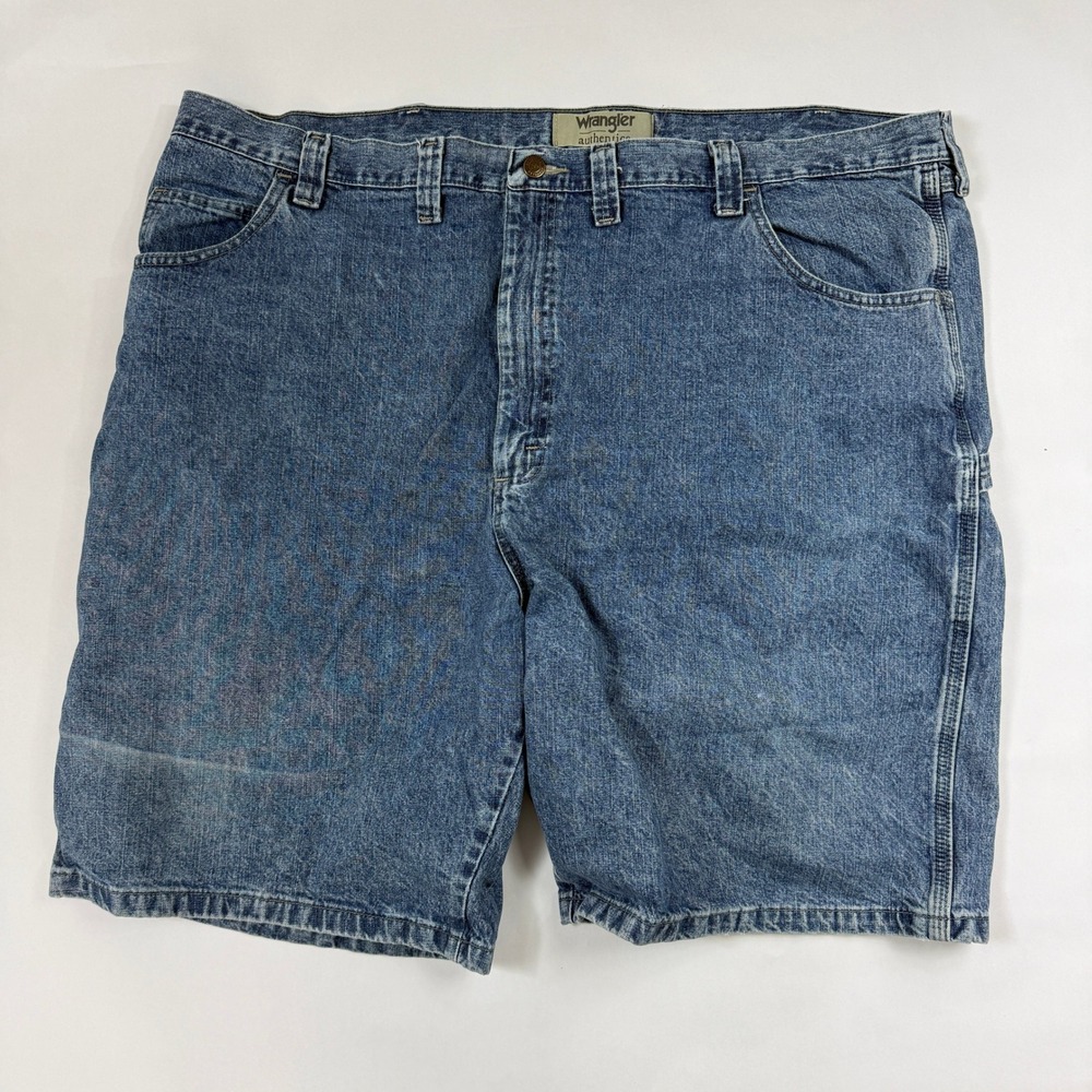Distressed Y2K Wrangler Authentics Unisex Blue Denim Carpenter Shorts 48 Vintage